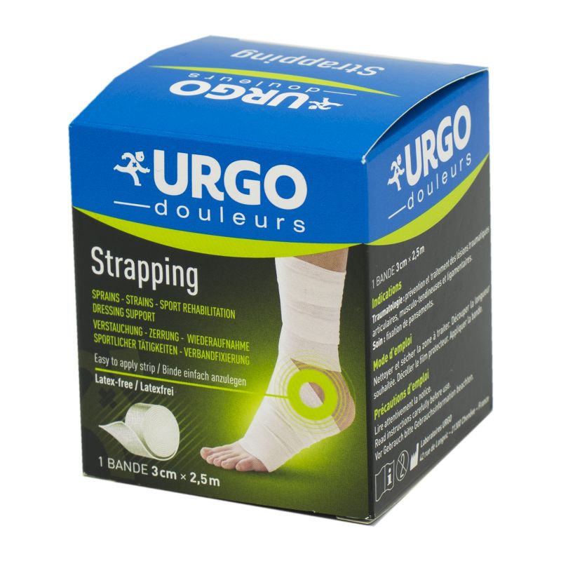 URGO STRAPPING 3 3cm x 2 5m Bande Elastique Tissée Adhésive de Conte