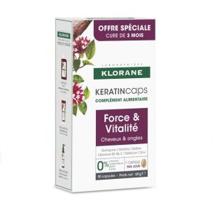 KLORANE - Keratincaps - Complément alimentaire - Force & Vitalité - cheveux & ongles - 90 capsules - 3282770393033