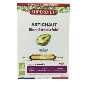 SUPERDIET Artichaut Bio 20 Ampoule de 15ml - Bien Etre du Foie - Agriculture Bio