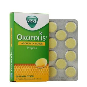 Vicks OROPOLIS Miel Citron 20 Pastilles Adoucissantes sans Sucres - Propolis