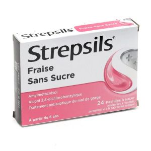 Strepsils Fraise Sans Sucre, 24 pastilles