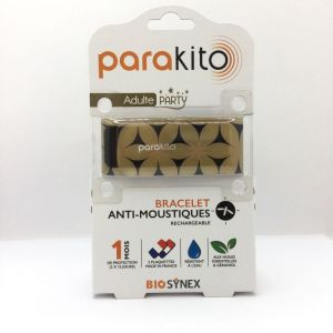 PARAKITO Bracelet ADULTE PARTY  - Bracelet Anti Moustiques Rechargeable Couleur Noir avec motif Doré - Prévention , 3532678603841