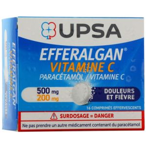 Efferalgan Vitamine C 500 mg/200 mg, 16 comprimés effervescents