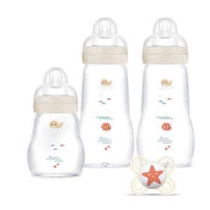 MAM COFFRET NAISSANCE 0+ Mois - 3 Biberons Verre Premium + 1 Sucette Perfect Naissance