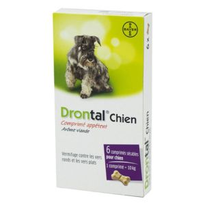 DRONTAL Chien Bte/6 Comprimés - Vermifuge Chiens contre les Vers Ronds et les Vers Plats - Comprimés