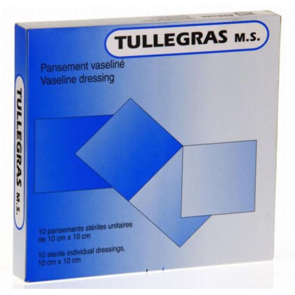 ABBOTT TULLEGRAS MS 10 x 10 cm - Pansement Vaseline Stérile Unitaire pour le Recouvrement des Plaies