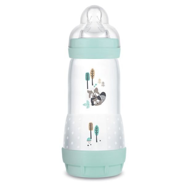 MAM , Biberon Easy Start anti-colique 0+ mois (160 ml) Aqua – Biberon avec  tétine en silicone débit 1 vitesse lente – Biberon pour bébé avec base