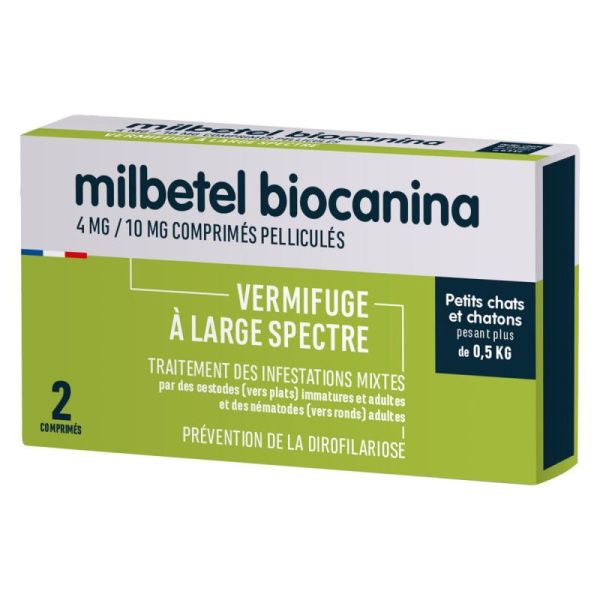 BIOCANINA MILBETEL 4mg/10mg Vermifuge Petits Chats et Chatons de 0.5 à 2 kg - Comprimés Pelliculés A