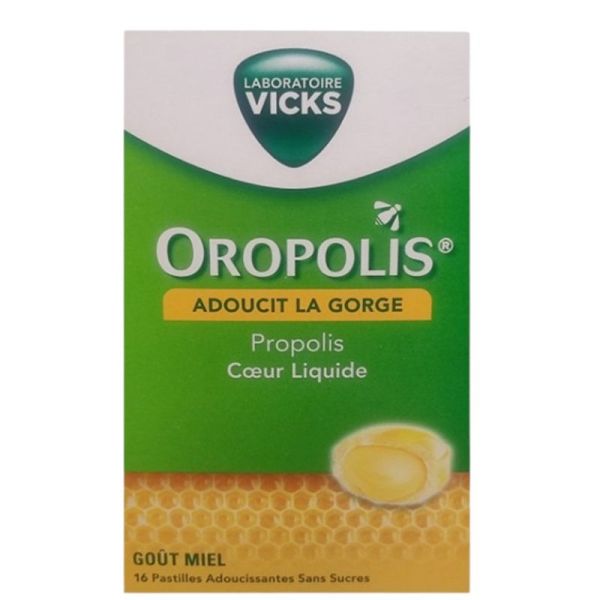 Vicks OROPOLIS COEUR LIQUIDE 16 Pastilles Adoucissantes sans Sucres - Propolis - Goût Miel