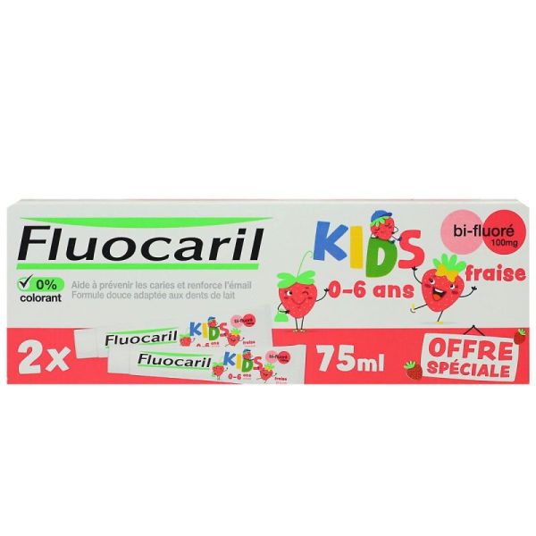 Fluocaril Kids dentifrice bi-fluoré 0-6 ans fraise 2x75ml