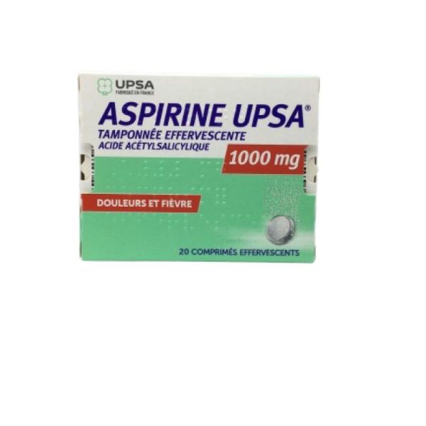 Aspirine UPSA Tamponnée Effervescente 1000 mg, 2 Tubes de 10