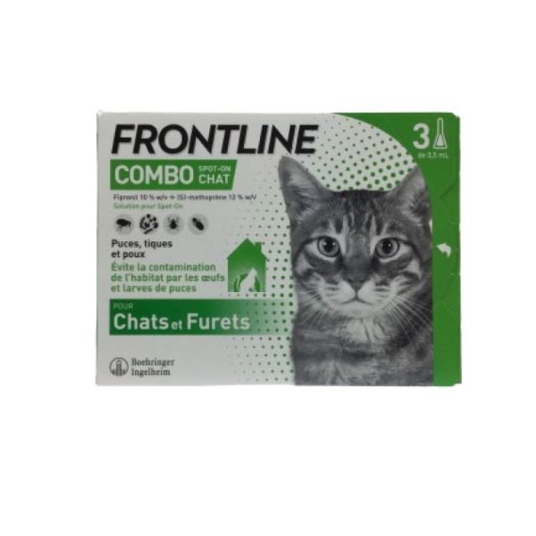 FRONTLINE COMBO Spot On CHAT et FURET 3 Pipettes de 0.5ml - Anti Parasitaires (Puces, Tiques, Poux)