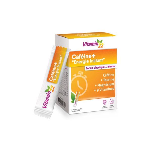 VITAMIN'22 Caféine+ Energie Instant 14 Sticks - Tonus Physique et Intellectuel