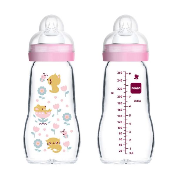 Biberon verre 260ml 0-6 mois Tétine Débit 2 blanc MAM MAM 5123368 : O'Baby  : magasin de puériculture Altkirch, boutique pour bébés et enfants