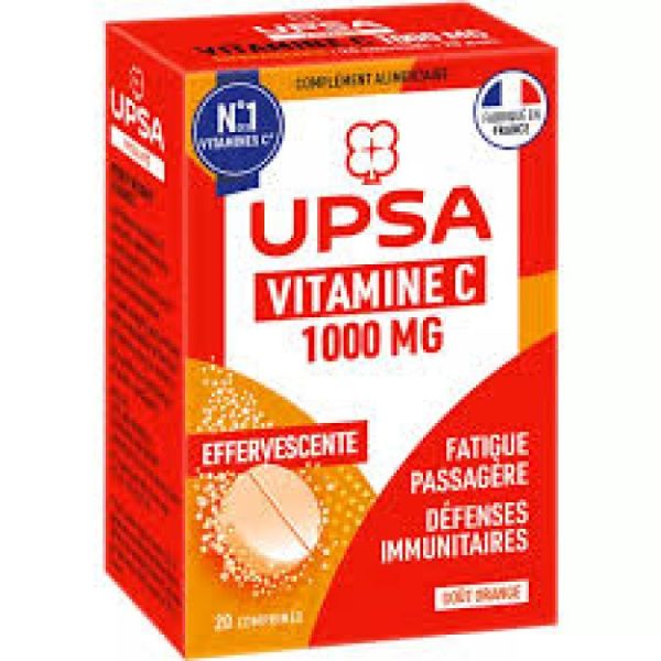 UPSA Vitalité Vitamine C 1000mg 20 Comprimés Effervescents - Défenses immunitaires, Fatigue Passagère, Baisse de Forme