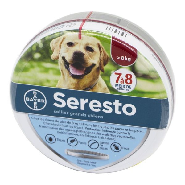 BAYER Seresto Collier Grands Chiens - Jusqu' à 8 Mois de Protection, Sans Odeurs, Résiste à l' Eau -