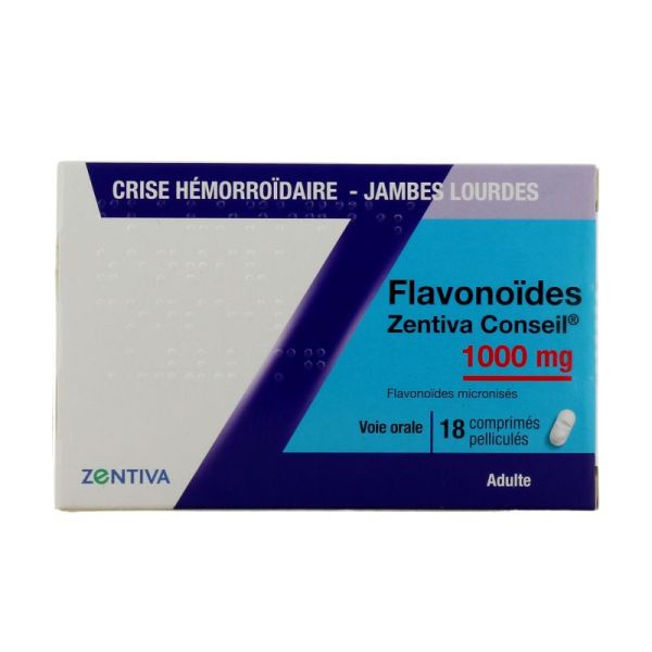 ZENTIVA - Flavonoïdes 1000 mg - crise hémorroïdaire - jambes lourdes - 18 comprimés - 3400930274705