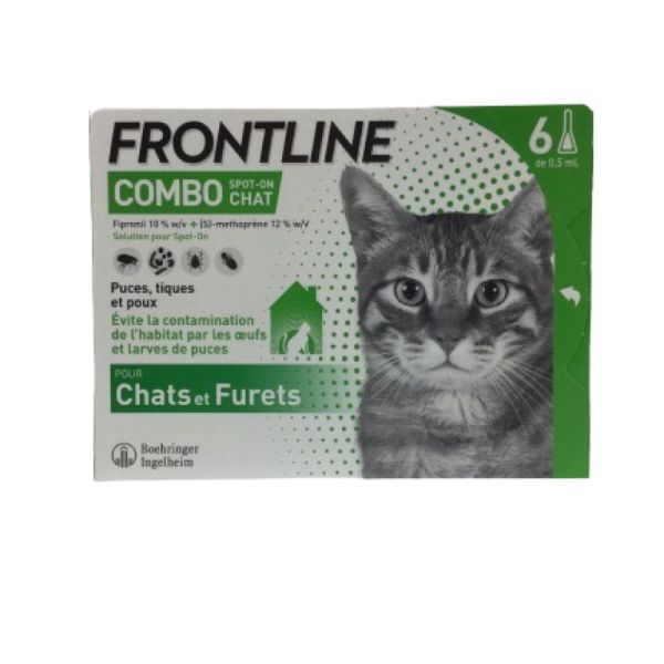 FRONTLINE COMBO Spot On CHAT et FURET 6 Pipettes de 0.5ml - Anti Parasitaires (Puces, Tiques, Poux)