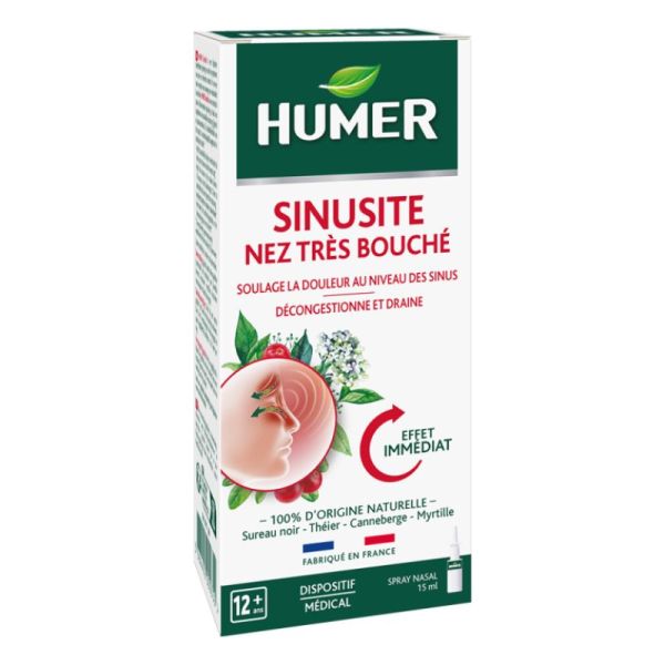 HUMER Sinusite Nez Très Bouché 15ml - Spray Nasal 100% d' Origine Naturelle