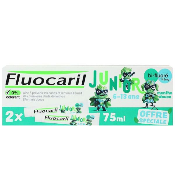 Fluocaril Junior dentifrice 6-13 ans menthe douce 2x75ml