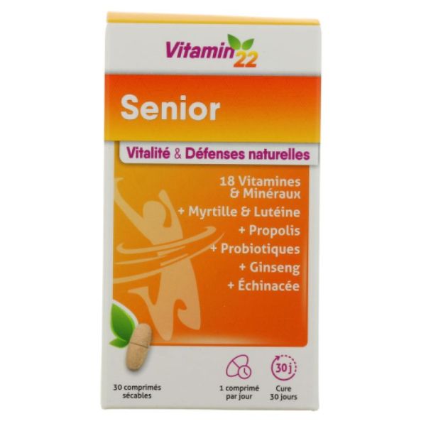 INELDÉA - Vitamine 22 - Senior - Vitalité & Défenses naturelles - Bte/30 comprimés - 3700225600869