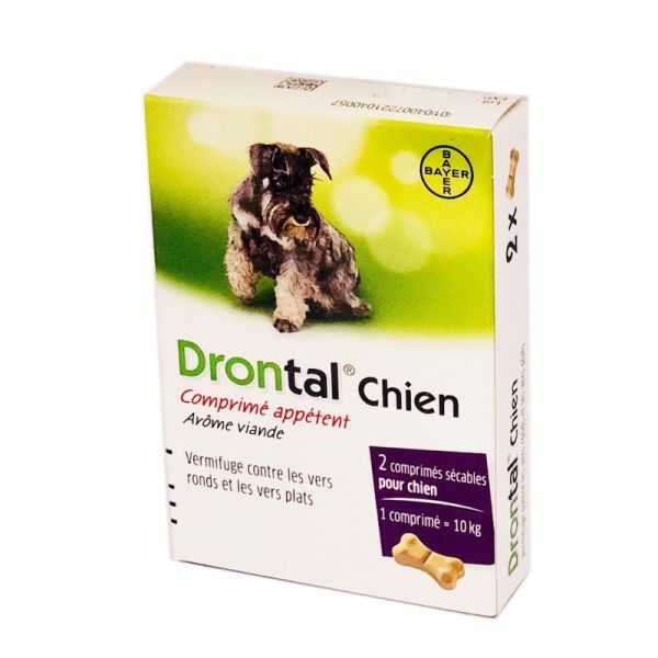 DRONTAL Chien Bte/2 Comprimés - Vermifuge Chiens contre les Vers Ronds et les Vers Plats - Comprimés