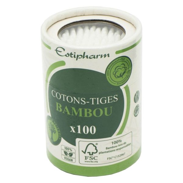 ESTIPHARM Cotons Tiges Bambou 100 Pièces - Biodégradables et Doux
